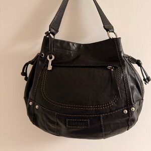 “Fossil” Large Black- Full Grain 100% Genuine Leather- Shoulder Bag: 14x12